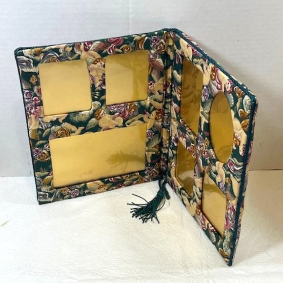 VTG Angel Cherubs Padded Floral Fabric Double Picture Frame Holds 7 Photos - Picture 1 of 11